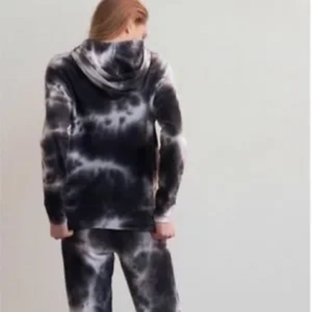 Tie-Dye Basic Hoodie Sweatshirt Pullover Black & White Small